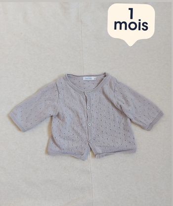 Gilet coton et laine 1 mois bout'chou gris opale