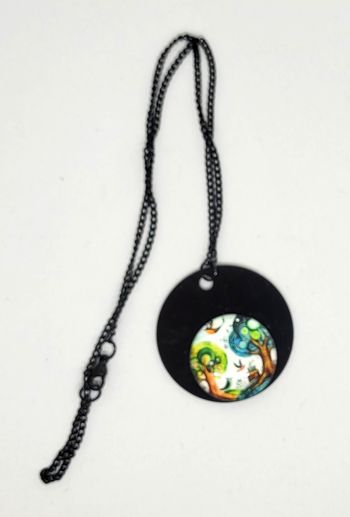Bijoux créations collier cabochon de verre forêt enchantée