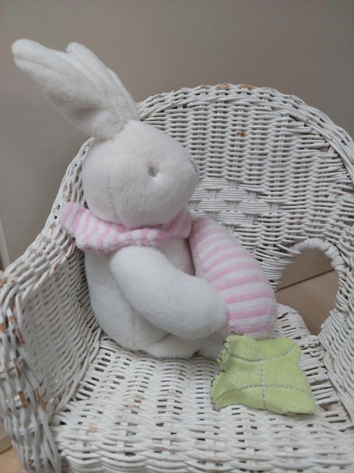 Interbaby - peluche lapin blanc et carotte rayée rose - photo numéro 2