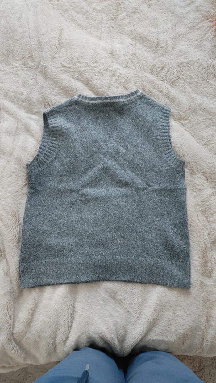 Pull sans manche col V gris perle en soie polyamide et angora - photo numéro 10