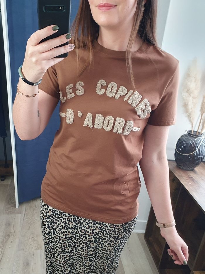 T-shirt les copines d'abord marron/beige Taille S/M - photo numéro 3