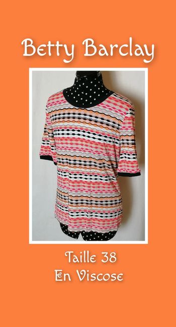 Top / tee-shirt fluide rayures strech orange blanc rose noir taille 38 Betty Barclay
