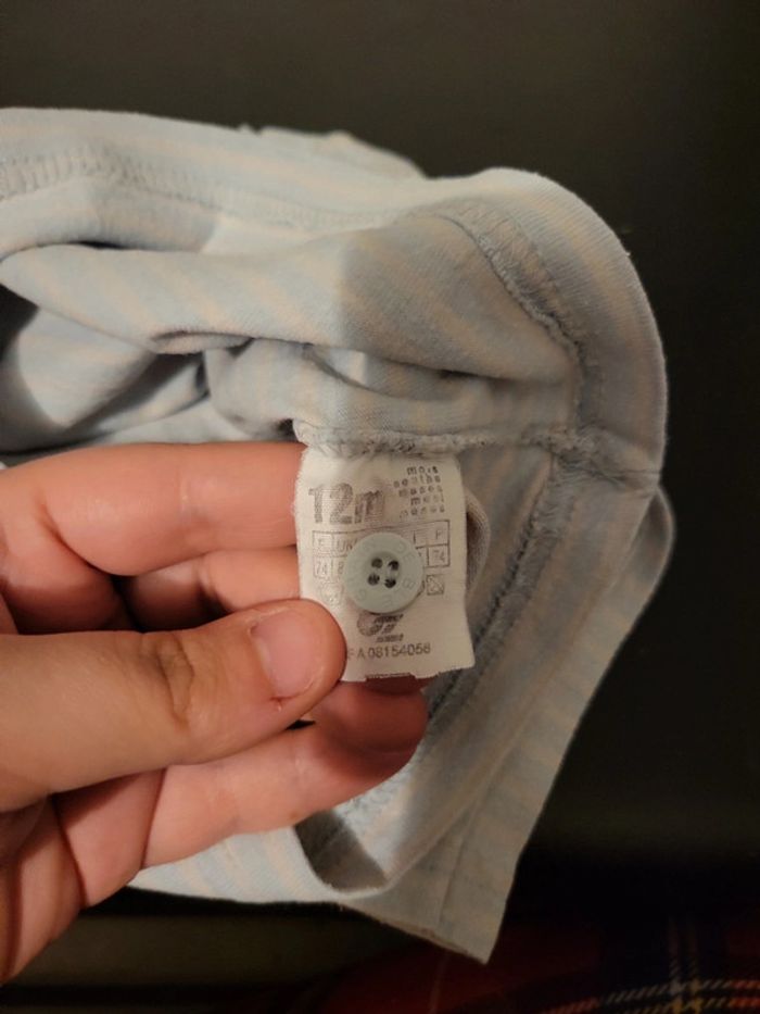 Tee-shirt bleu pastel rayer poisson d'hiver 12M grain de blé - photo numéro 6