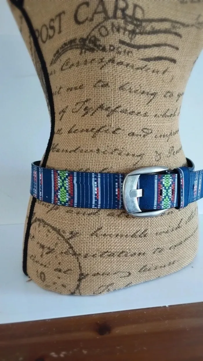 Ceinture bleu marine rayes colorés 85 cm - photo numéro 4