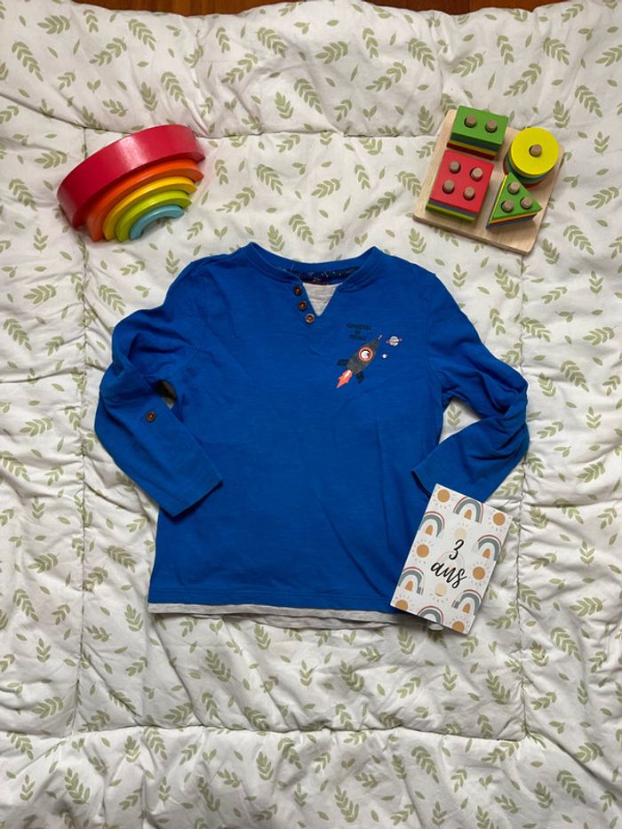 teeshirt manches longues bleu et gris 3 ans sergent major