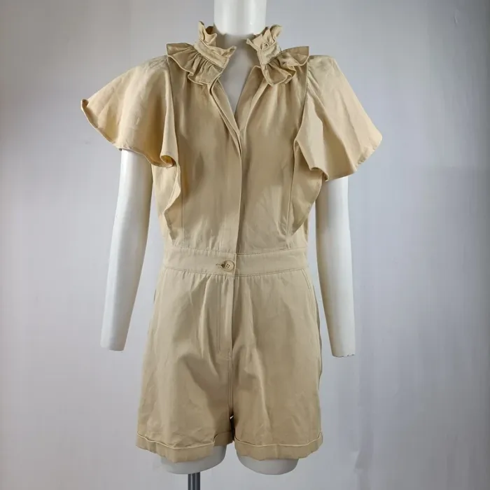 Combishort beige volantée col lavallière en coton - Daphnea Paris taille M A963