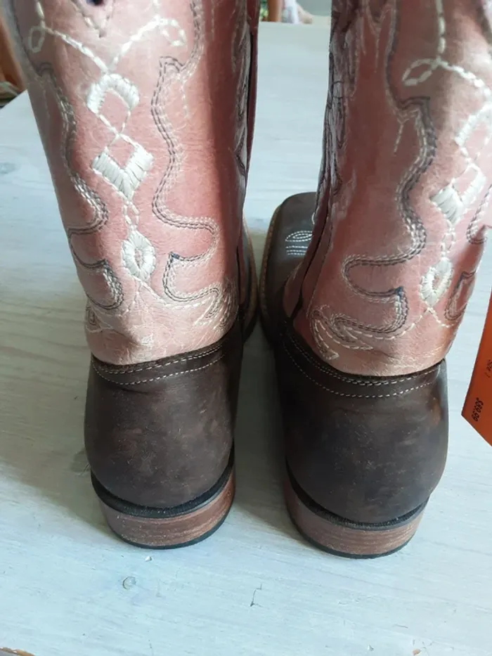 Vrai cowboy boots fille en cuir T. 3 US (EU 33) Rose et marron - photo numéro 4