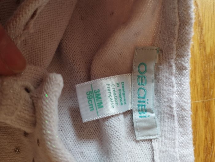 Gilet fille Obaibi 3 mois rose pâle à pois dorés brillants - photo numéro 3