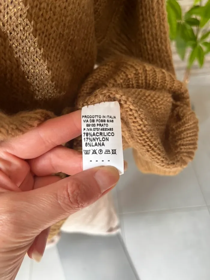 Pull grande taille camel et doré rock avec laine - photo numéro 4