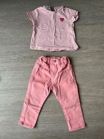 Tenue à rayures rose Zara et Kiabi 18 mois
