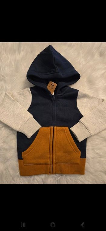 NEUF  (non porté) 🏷💙🤎😍🤩superbe sweat capuche Molleton 2 ans (86cm) garçon🤎💙😍🤩