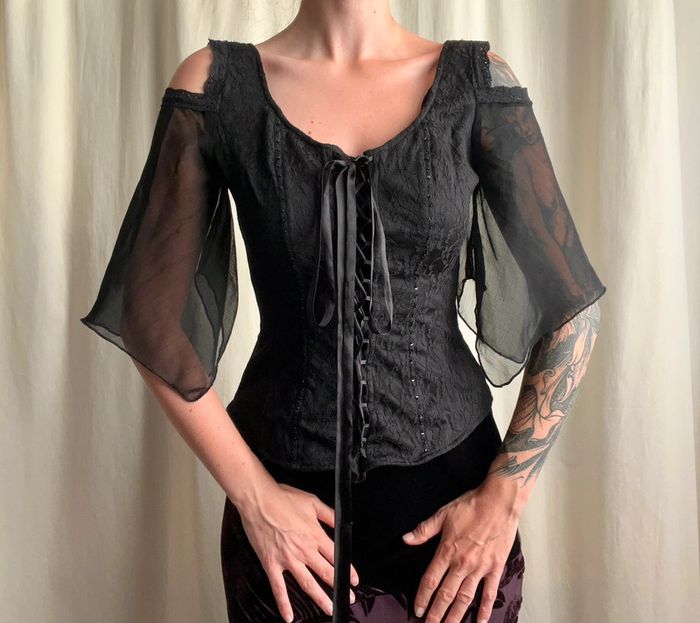 Top vintage lacets bustier 🦇 Goth Whimsigoth Witchy - Taille M/L - photo numéro 4