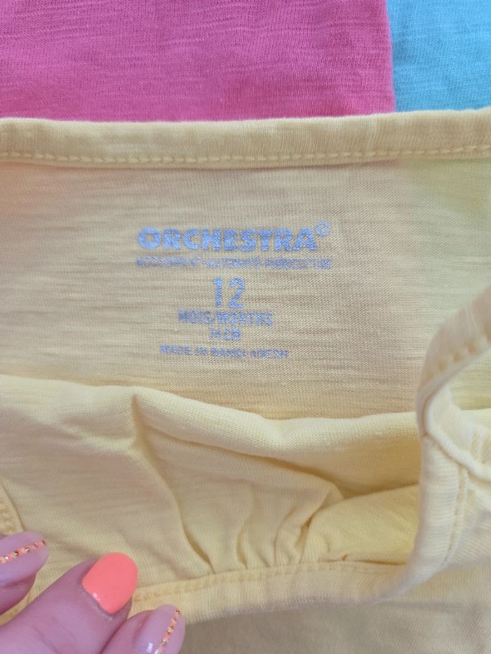 Lot 5 débardeurs fine bretelle bébé fille 100%coton T12mois TBE orchestra - photo numéro 2