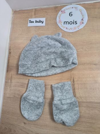 Ensemble bonnet gant gris 6 mois