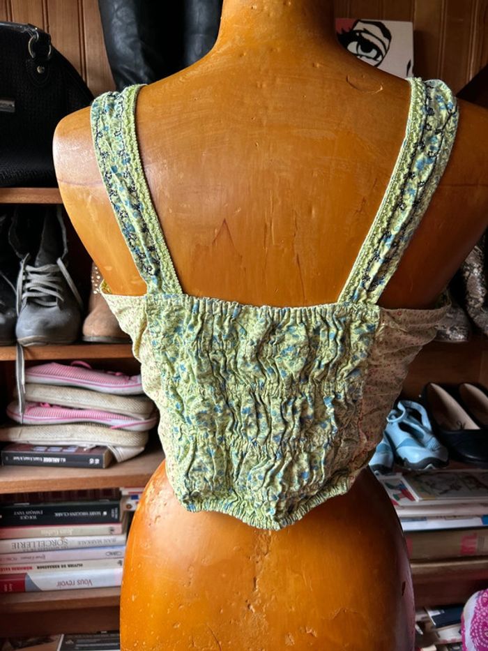 Crop top vert sequins dentelle - photo numéro 7