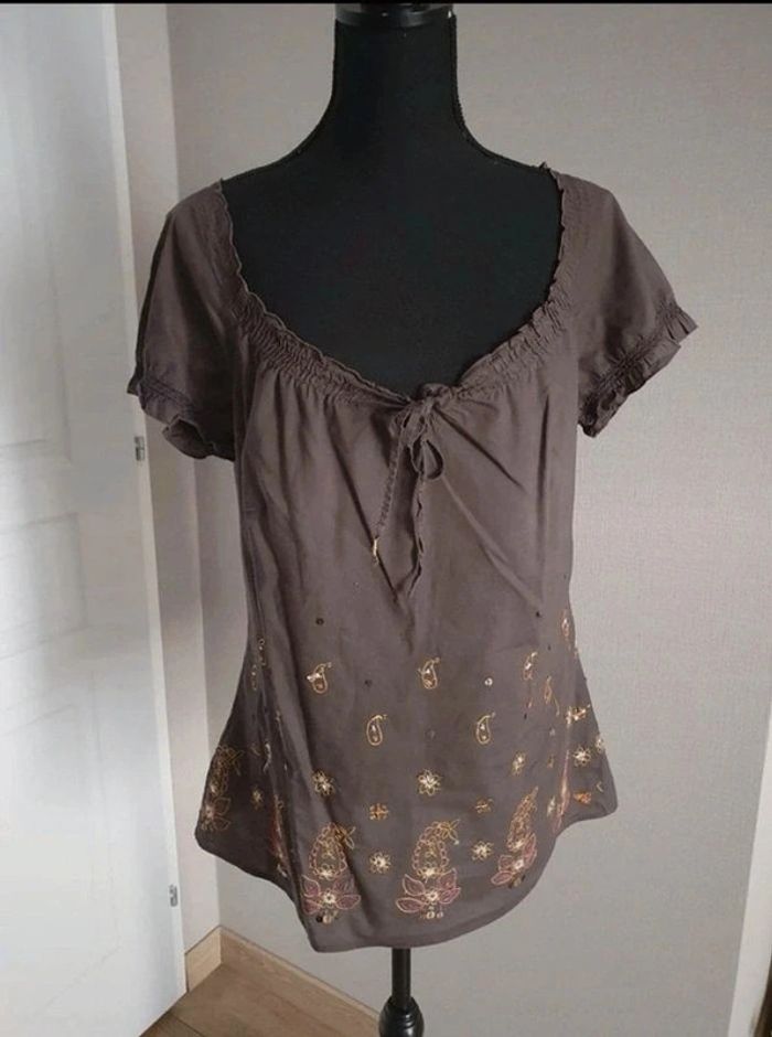 Blouse manches courtes marron à motifs Esprit taille 38
