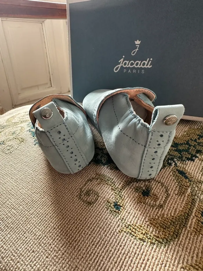 NEUF Jacadi chaussons pantoufles chaussures bleu ciel cuir 17 bébé Basile garçon - photo numéro 4