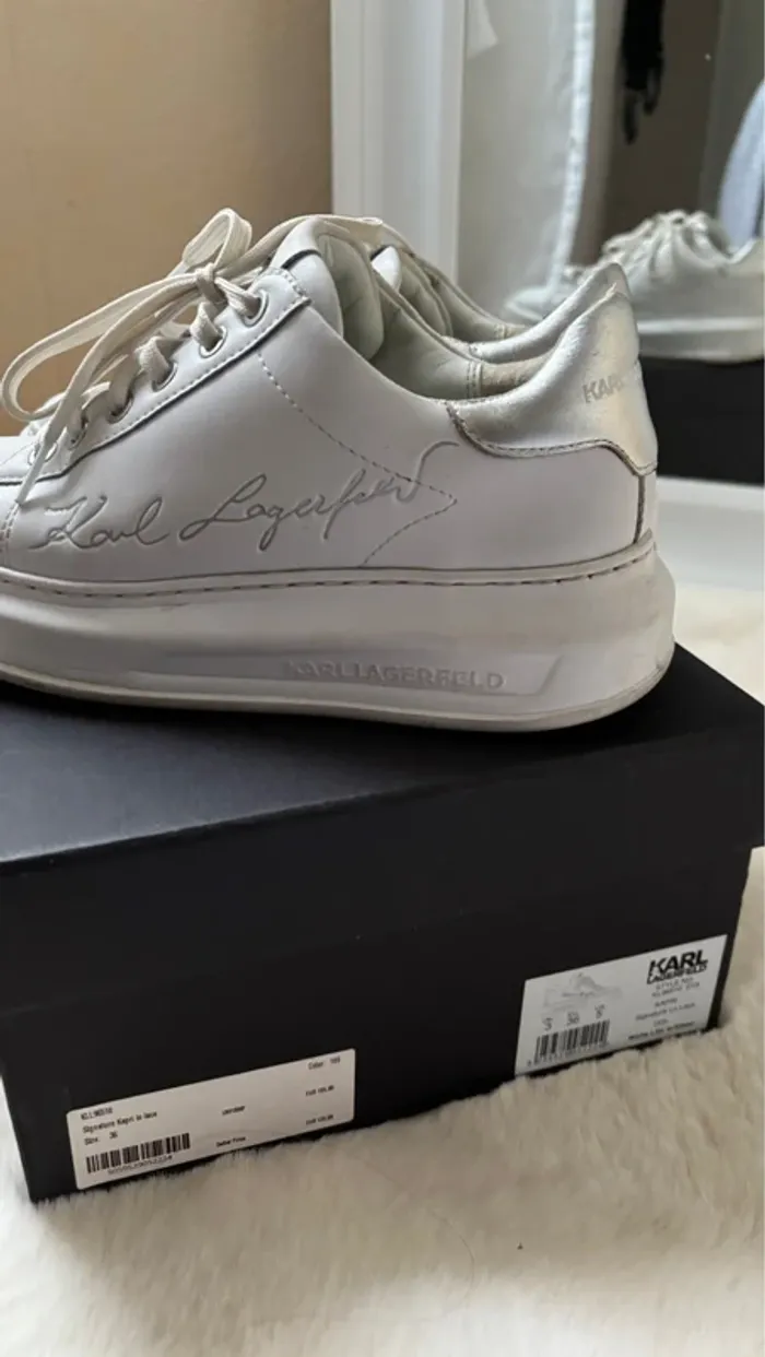 Baskets blanches et argentées à lacets - logo - Karl Lagerfeld - photo numéro 7
