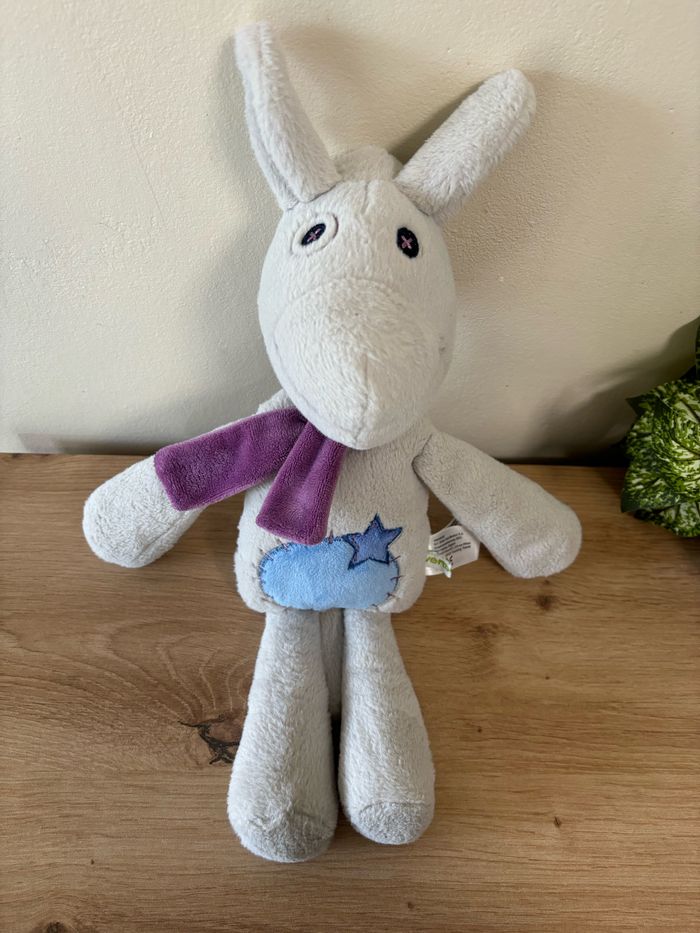 Doudou peluche âne gris écharpe violet vertbaudet simba toys - photo numéro 2