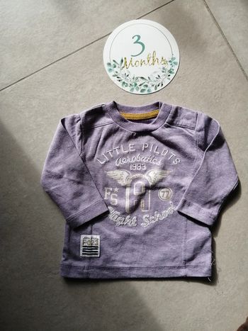 T-shirt mauve 3 mois manches longues