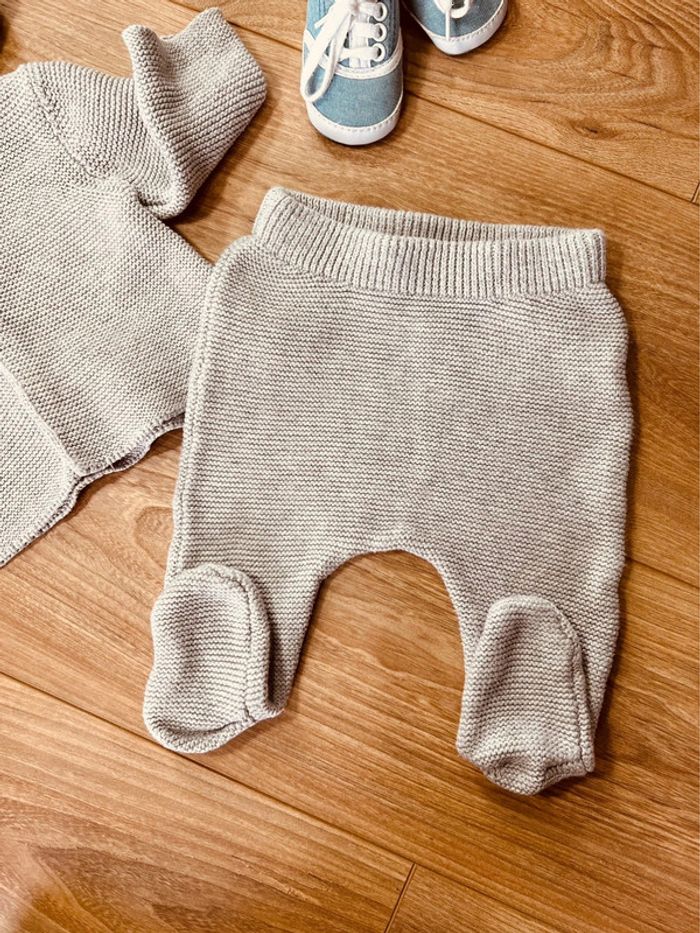 Taille 3 mois ensemble 2 pièces garçon ou mixte vertbaudet gris * maille * 💙 - photo numéro 3