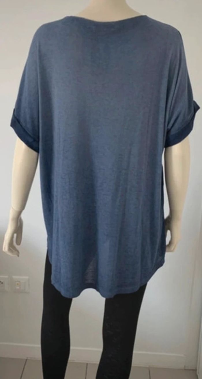 Teeshirt top tunique bleu jeans délavé ample taille unique - photo numéro 4