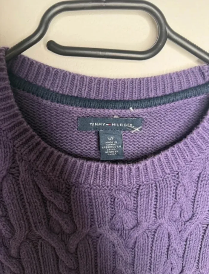 💜 Magnifique Pull col Bateau Tommy Hilfiger / violet Torsadé - T/S - photo numéro 4