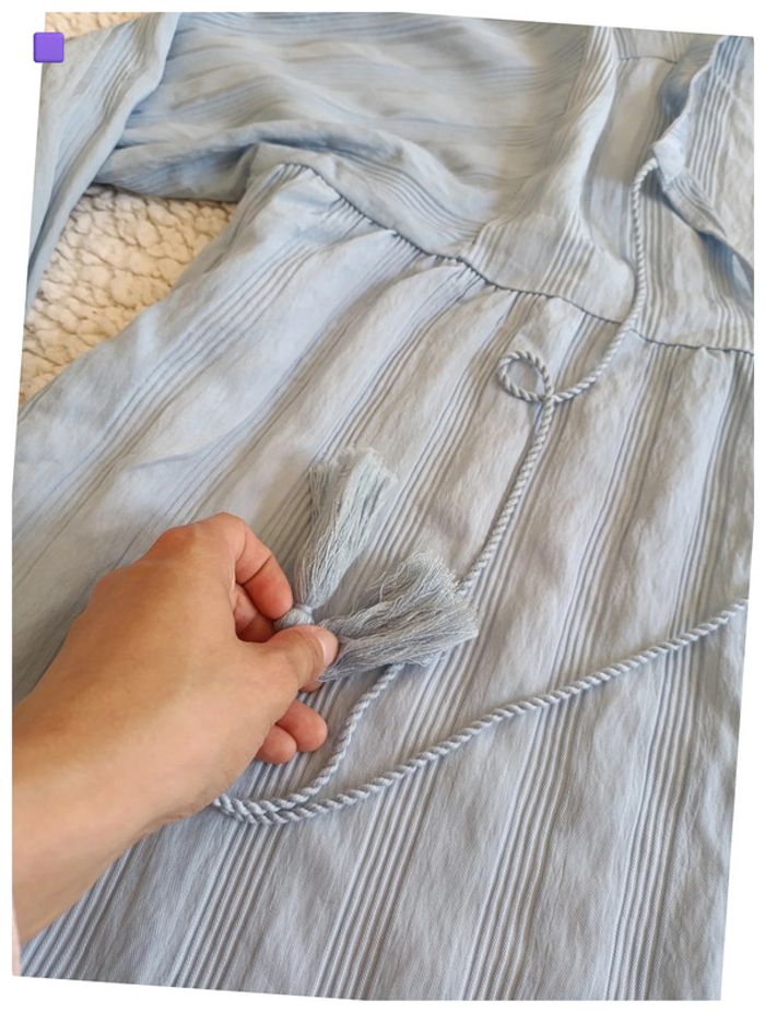 Chemisier bleu clair à manches longues – style bohème, romantique, casual - photo numéro 3