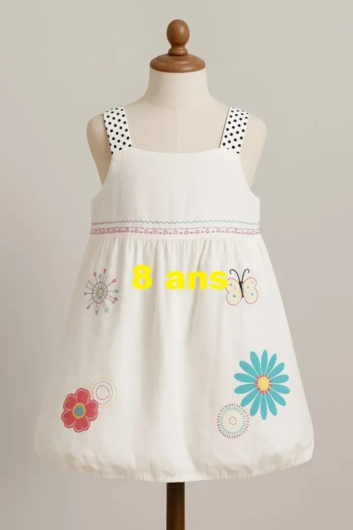 Robe blanche motif multicolore Taille 8 ans