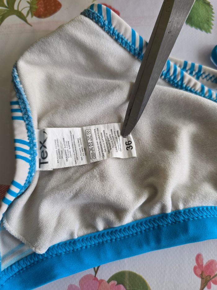 MAILLOT BAIN FILLE 👧 RAYÉ BLEU TURQUOISE/BLANC TAILLE 36 MARQUE TEX - photo numéro 8
