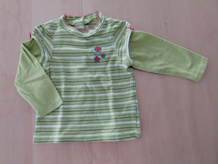 Pull fille 9 mois vert fleurs roses