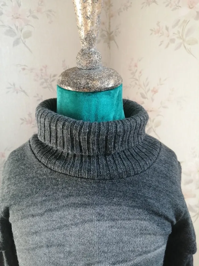 Pull tunique gris avec col montant et imprimé tête de chat / fpc / (8ans) - photo numéro 4