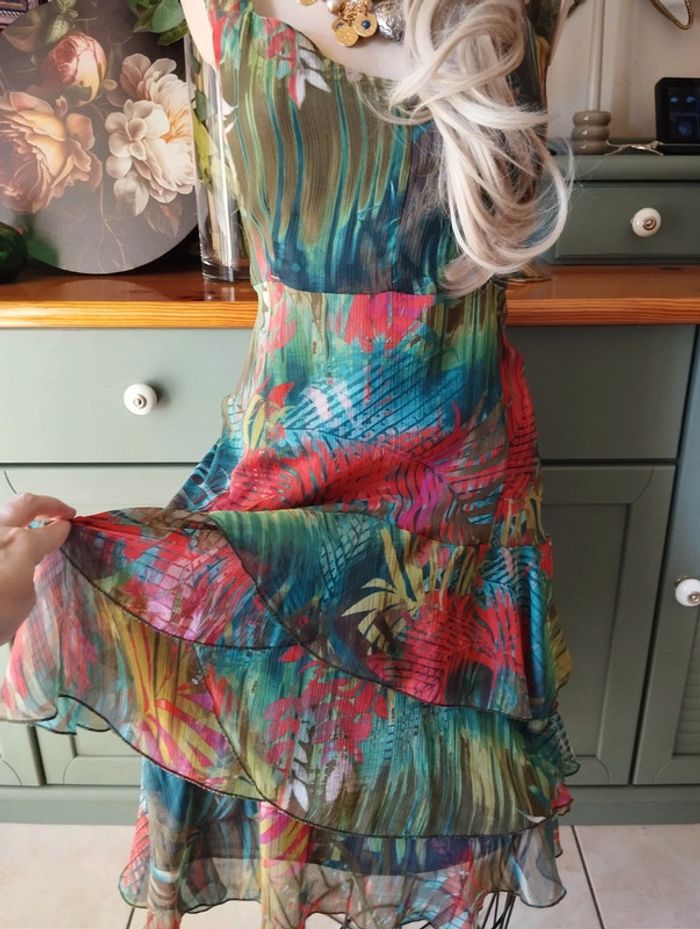 🐝Robe d'Été Imprimé Floral & Froufrous Toscane T44+🐝 - photo numéro 2