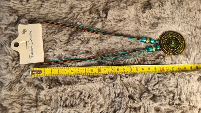 Collier métal bronze fantaisie vintage vert et brun neuf avec diamand - photo numéro 4