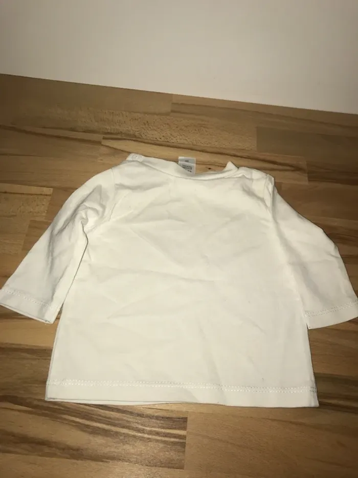 tshirt manches longues à boutons épaule 56 cm coton blanc  baby club - photo numéro 3