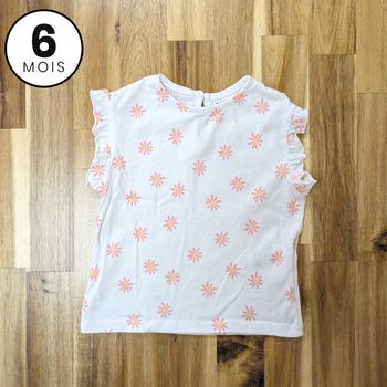 T-shirt Blanc à fleurs - bébé fille 6 mois