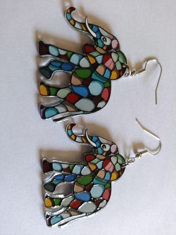 Boucles d'oreilles Éléphants - Style Mosaïque /  Neuf sans étiquette