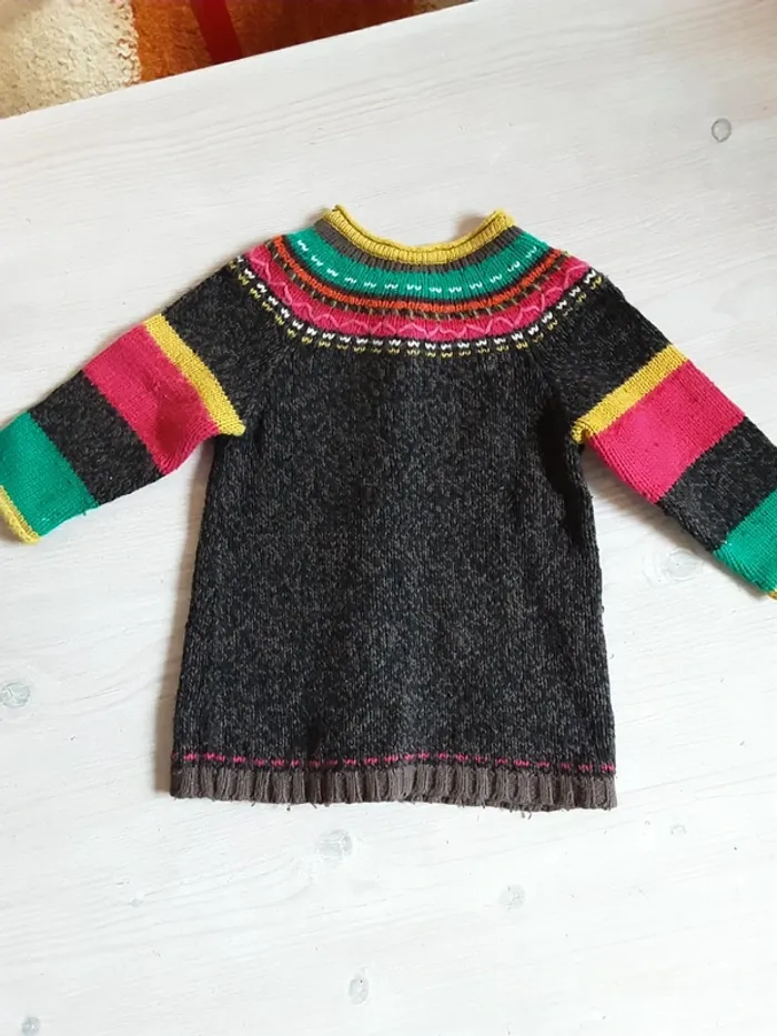 Manteau maillé laine chaud fleurs T. 2 ans - photo numéro 2