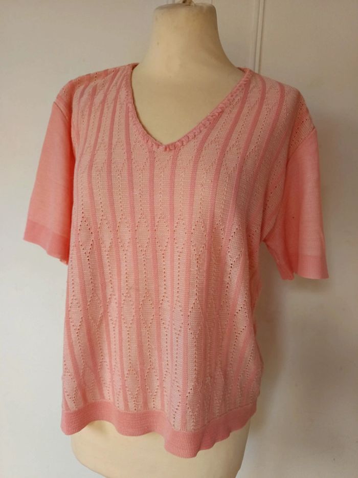 💎haut Tee shirt Sexy femme élégant romantique coton brodé au crochet taille l corail été vintage - photo numéro 4