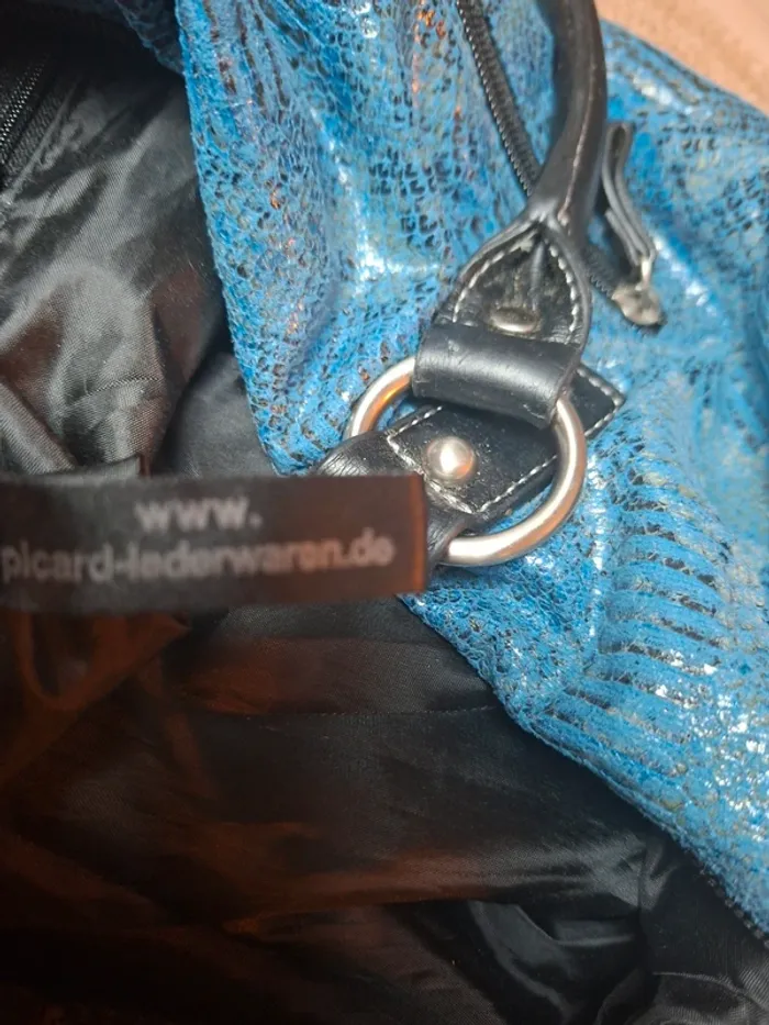 Sac à main Picard cuir effet python bleu et noir - photo numéro 14