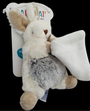 ❤️B3597 Doudou Mouchoir lapin blanc Beige  chiné Les Flocons Baby Nat Babynat