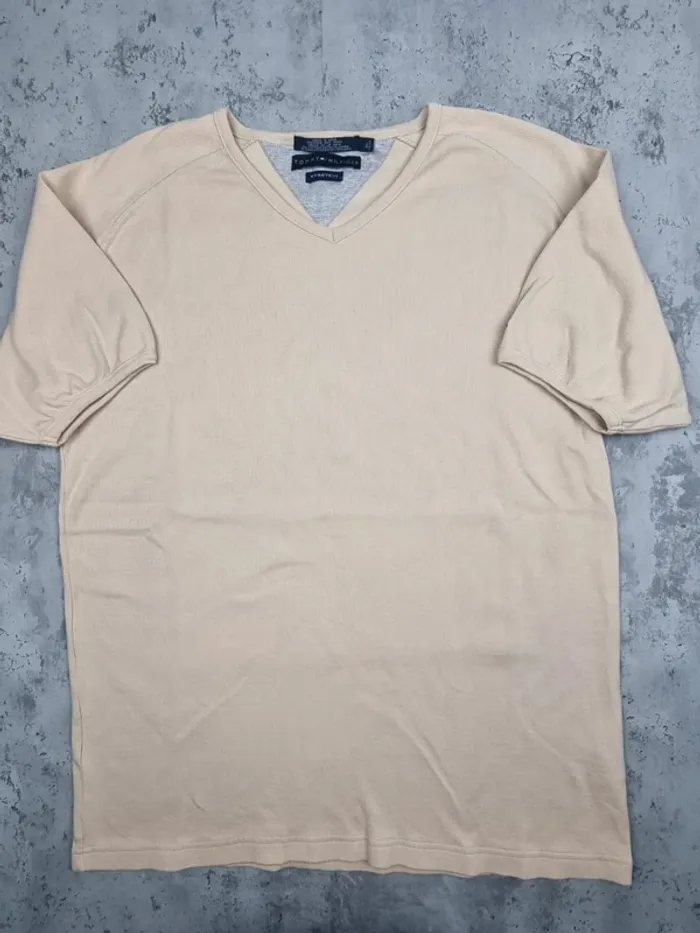 Pull col V manches courtes Tommy Hilfiger beige – Taille XL Homme - photo numéro 3