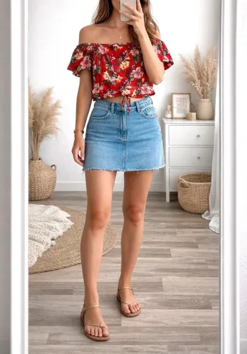 Top fleuri épaules dénudées