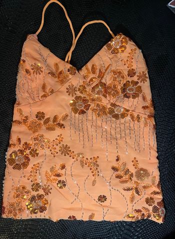 Haut style Ibiza taille S orange plage strass perle 