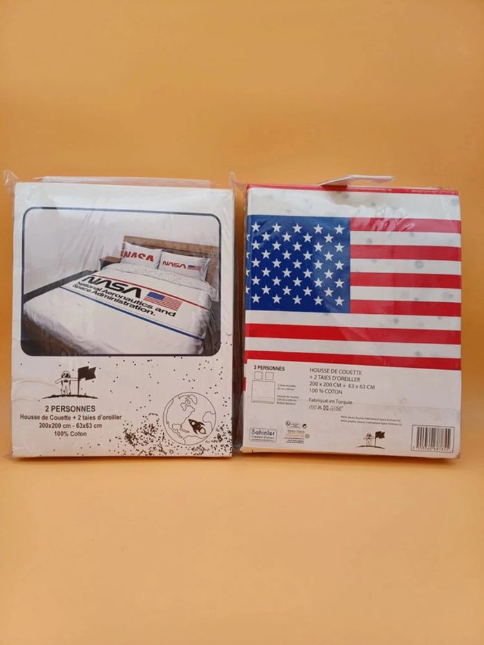 Parure de lit 2 personnes USA / Espace – Housse de couette + taies – 100% coton - photo numéro 3