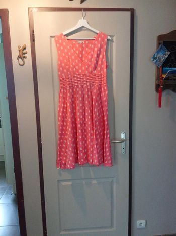 Robe style vintage corail à double pois blanc taille 42 44