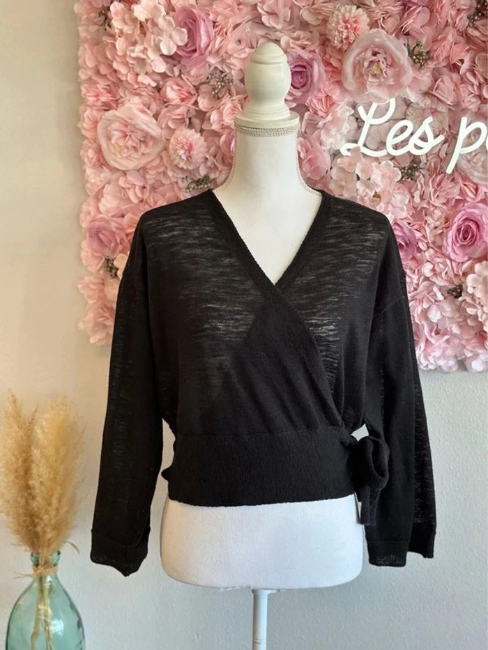Blouse cache-cœur façon boléro en maille noire, taille S - Bimba y Lola - photo numéro 5