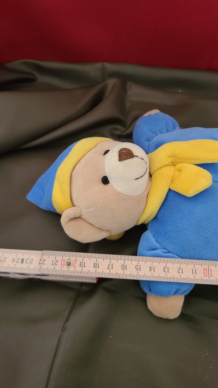 Doudou Peluche Ours Semi Plat Priscilla Larsen Bleu Jaune - photo numéro 5