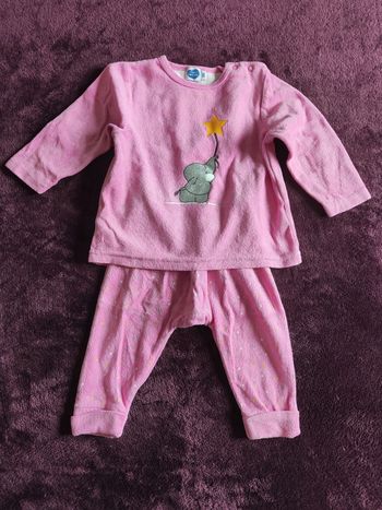 Pyjama rose 2 pièces éléphant Mots d'enfants 9 mois