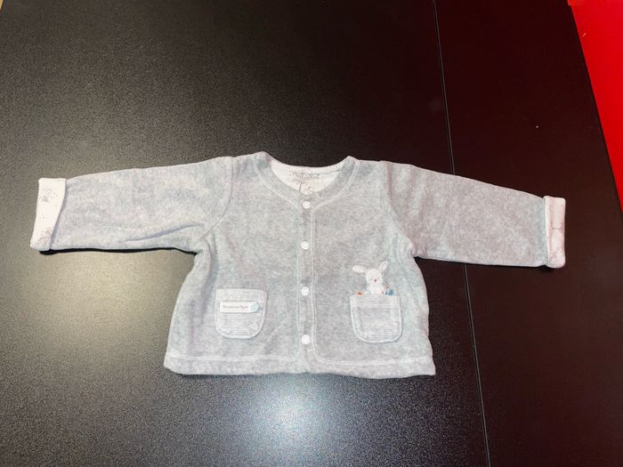 Gilet velours Sergent Major gris clair taille 9 mois motif lapin
